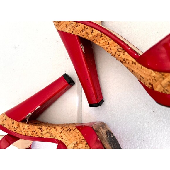 Prada Women's Shoes 6 Red Leather Peep Toe Ankle Strap Buckle Casual Sandal - Picture 6 of 10